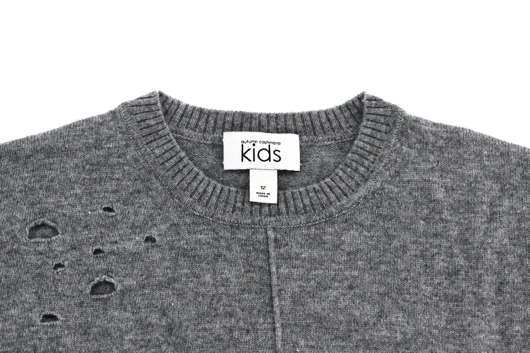 Autumn Cashmere Kids Cotton Long Sleeve Sweater Grey Round Neck Knit Size popular 12 NWT